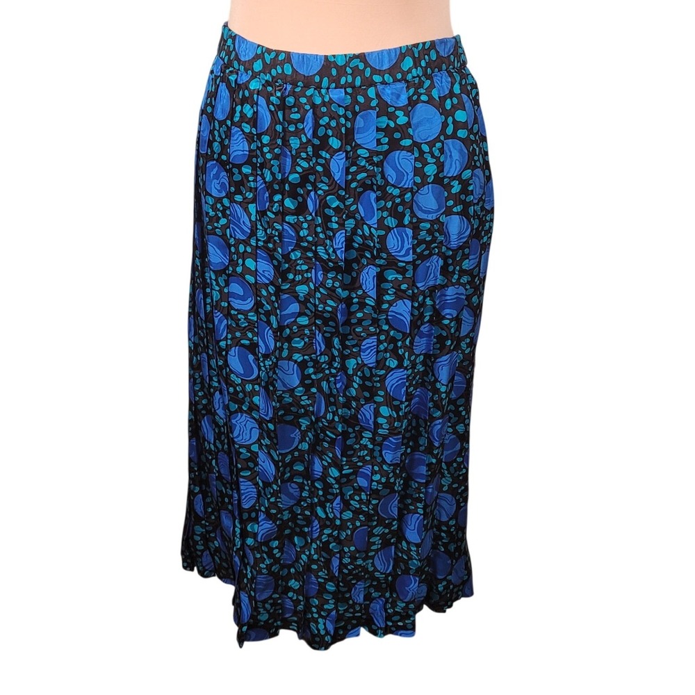 Vintage 80s Silk Abstract Art Skirt Set Blue Jacquard‎ M 10 Tracksuit Maximalist - Picture 7 of 8